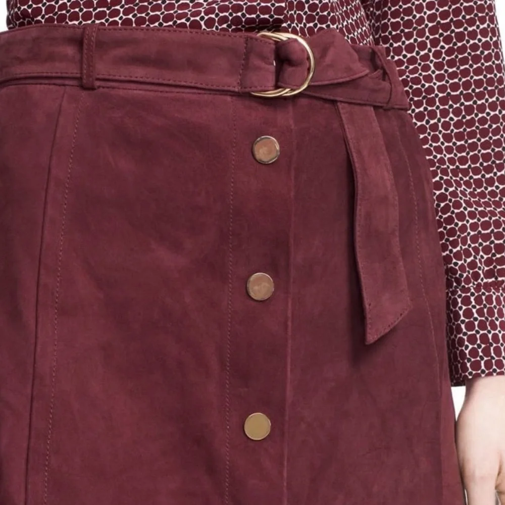 Kate Spade A-Line Mini Skirt Size 12 Spencer Court Wine Goat Suede Leather